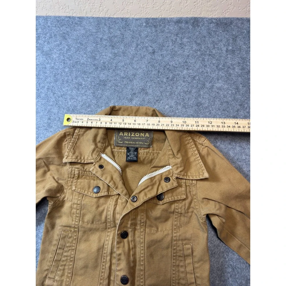 Arizona Jean Company Trucker Jacket Boys Small Tan Cotton Denim‎ Button Front